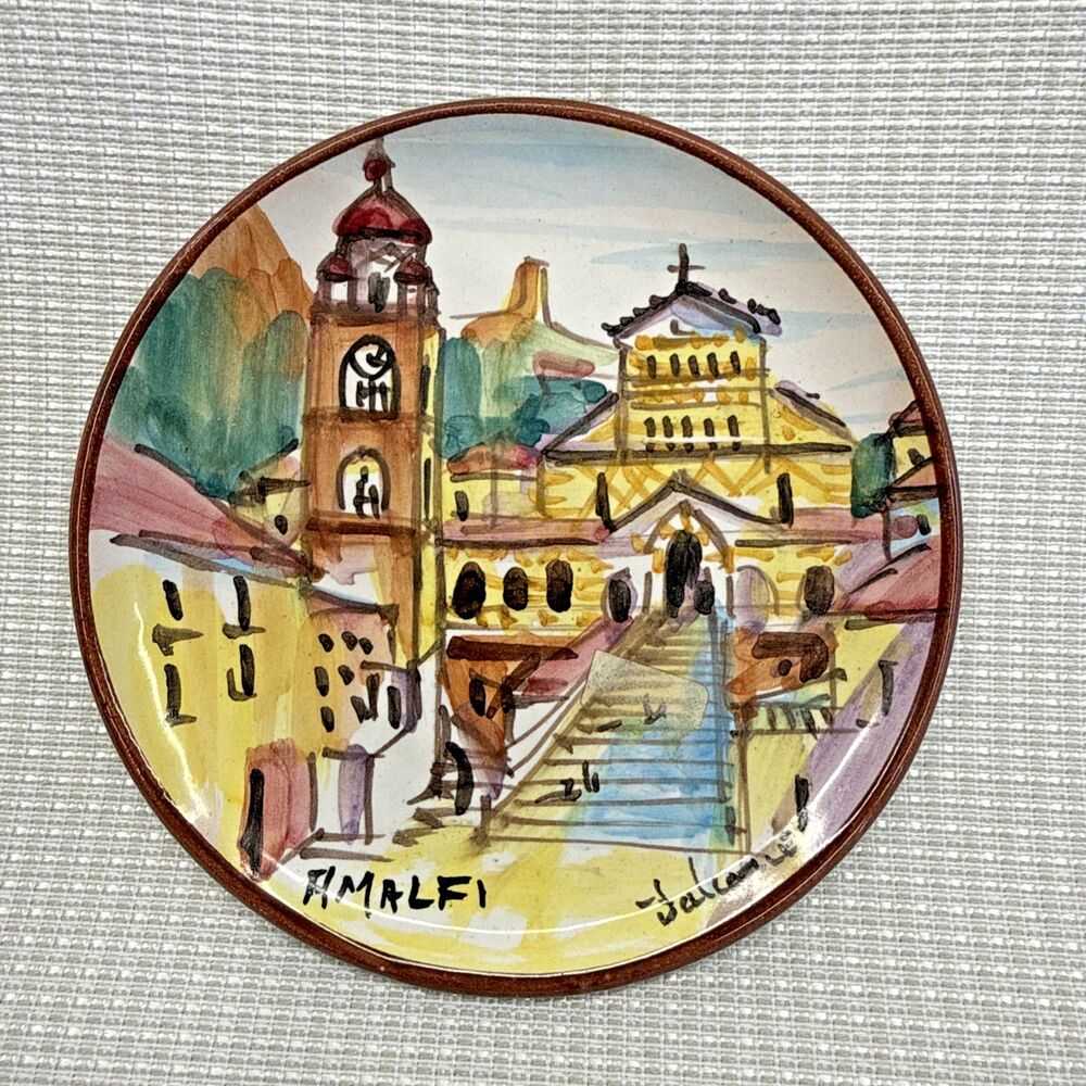 Vintage Vietri Italy Hand Painted Ceramic Wall Plate Plaque Amalfi Coast Village